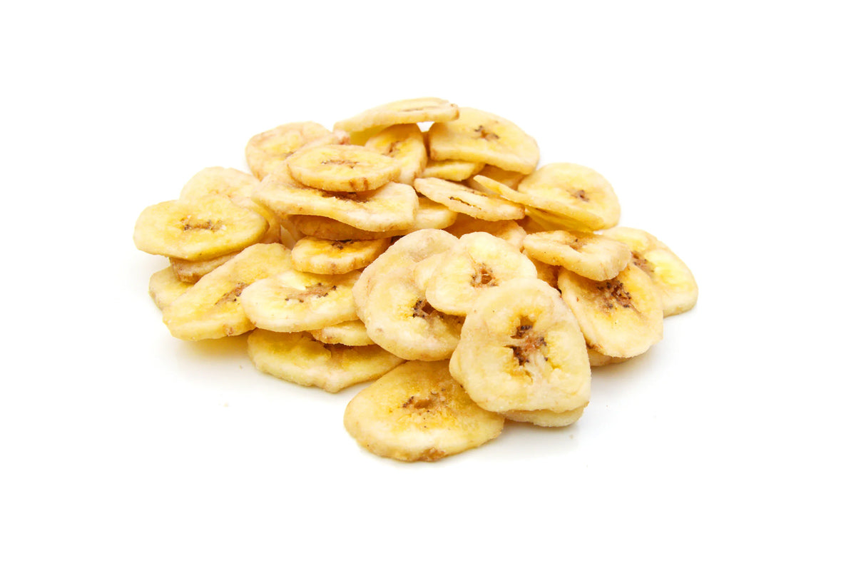 A Pile Of Banana Chips On A White Background