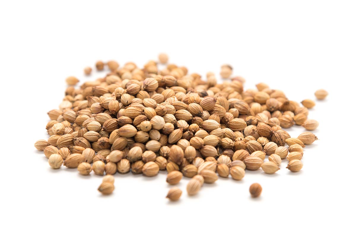 A Pile Of Coriander Seeds On A White Background