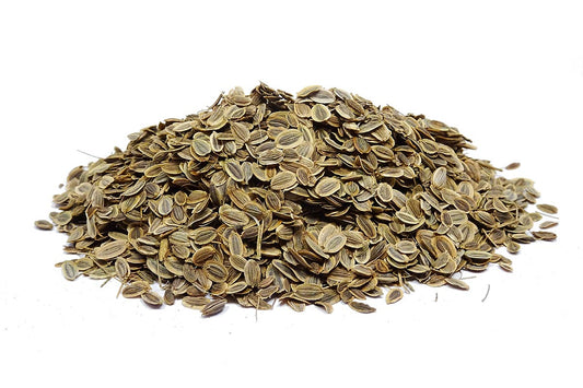 A Pile Of Dill Seeds On A White Background